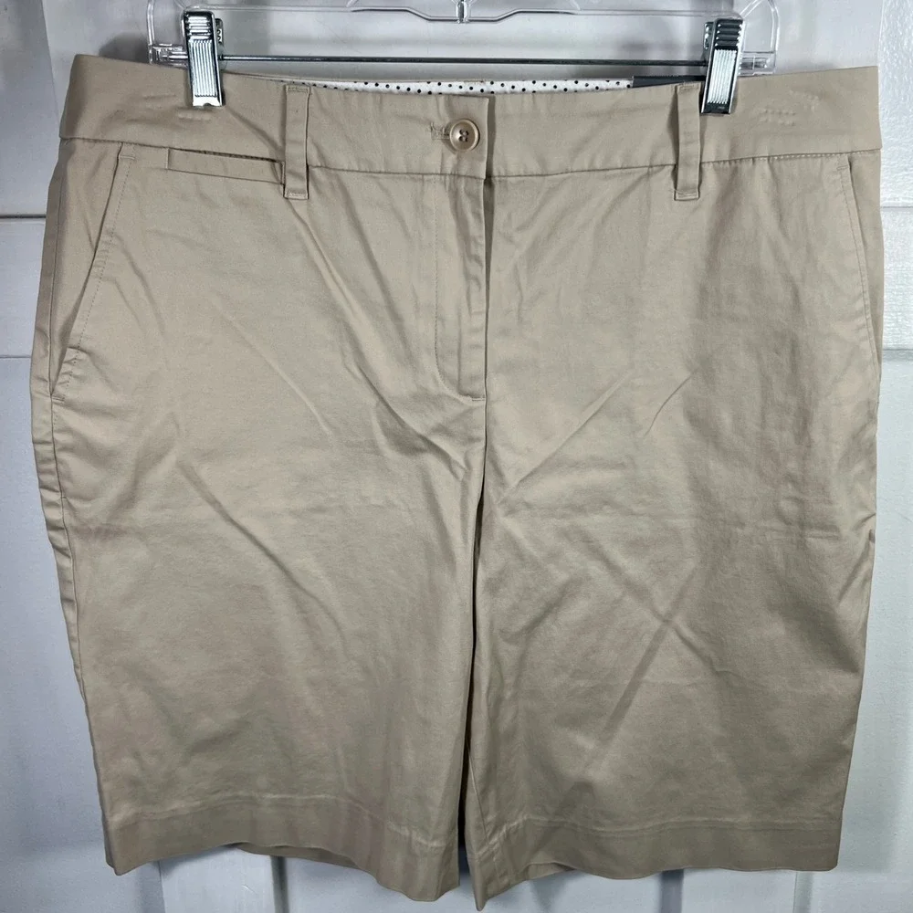 Talbots Perfect Short 10.5 Tan Khaki Cotton Stretch Chino Shorts Womens 14 NEW